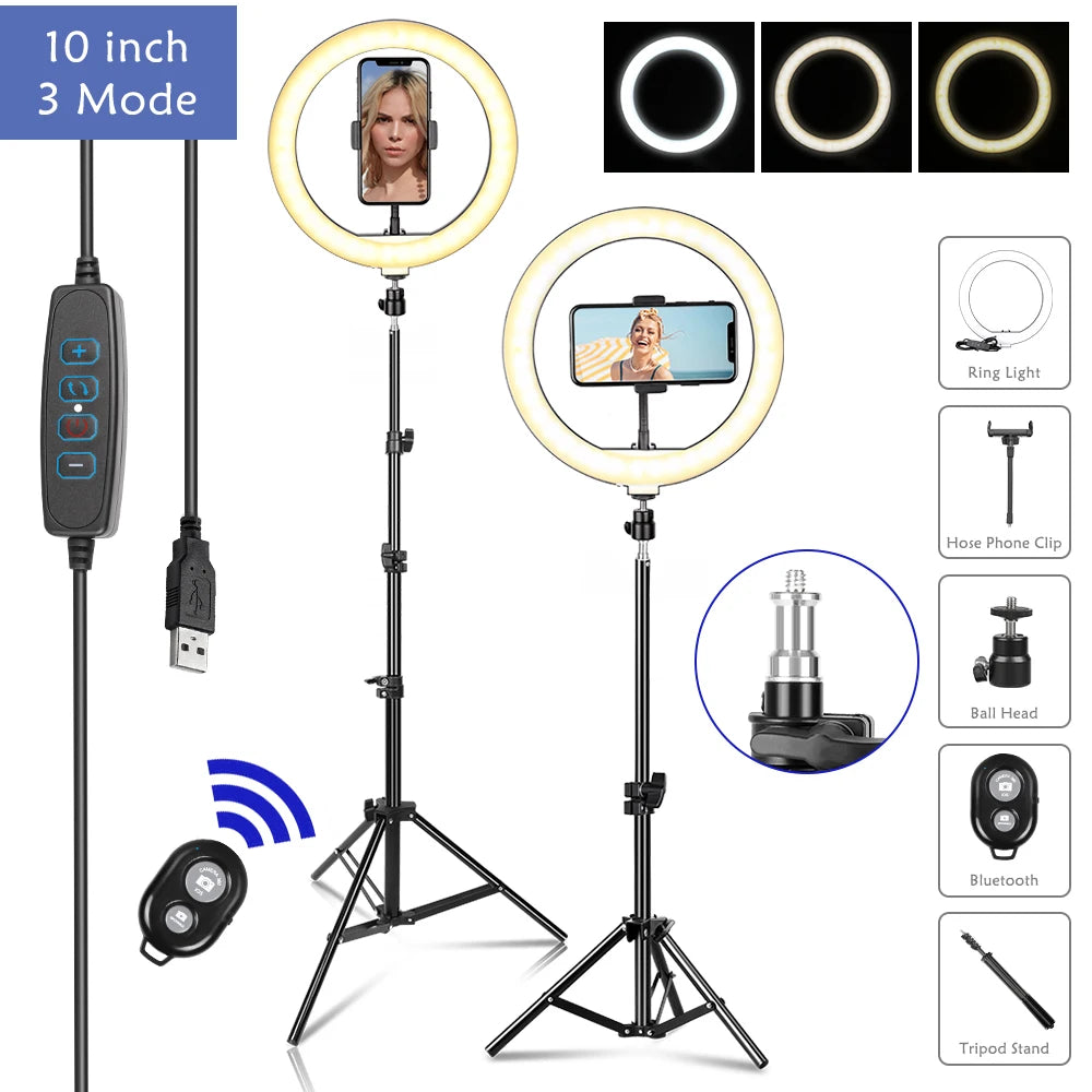 10 Inch 26Cm Led Ring Light Photography Fill Lighting with Tripod Stand Holder Usb Charge Selfie Led Lamp for Streaming Video